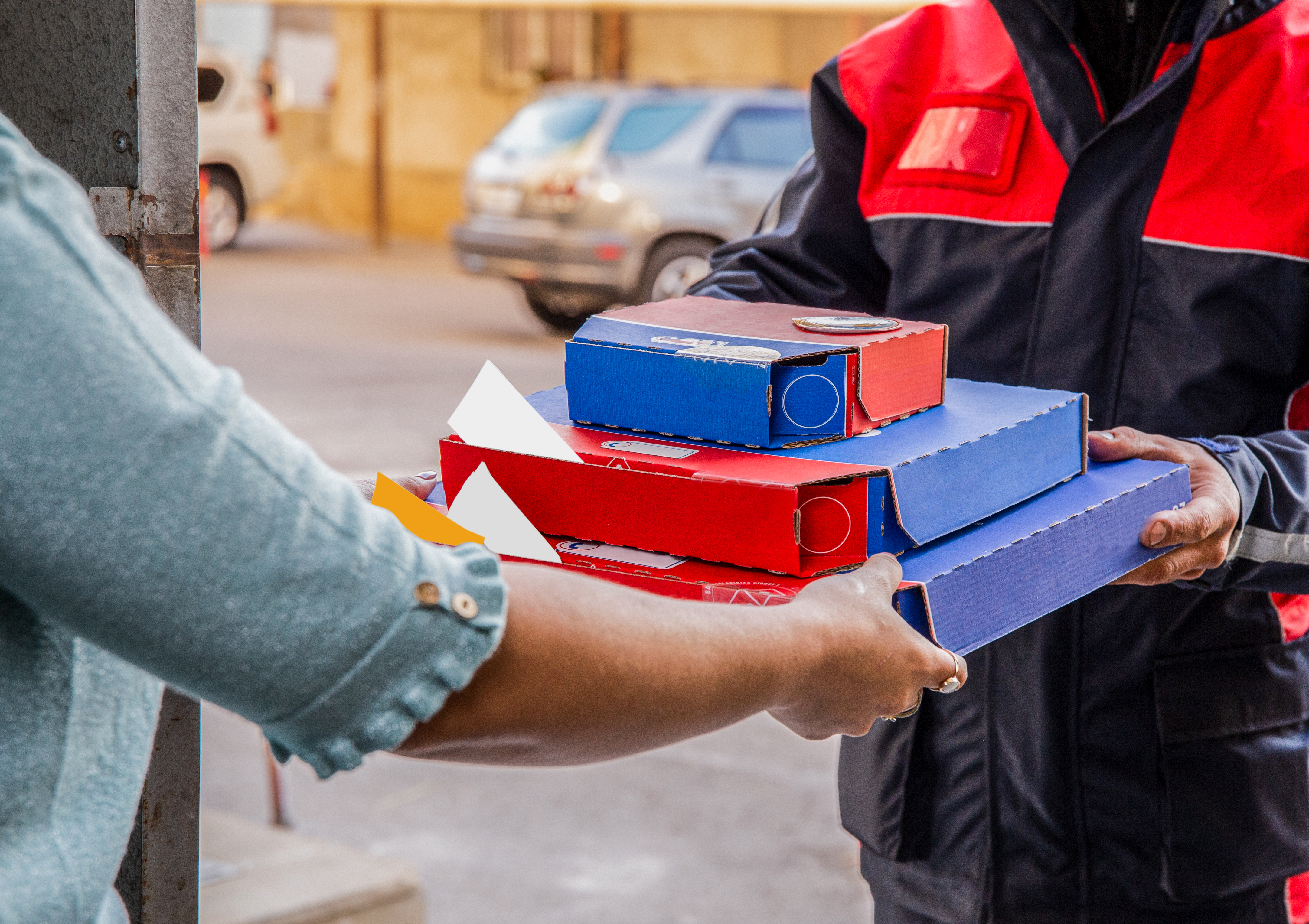 pizza-delivery-courier-giving-pizza-boxes-person