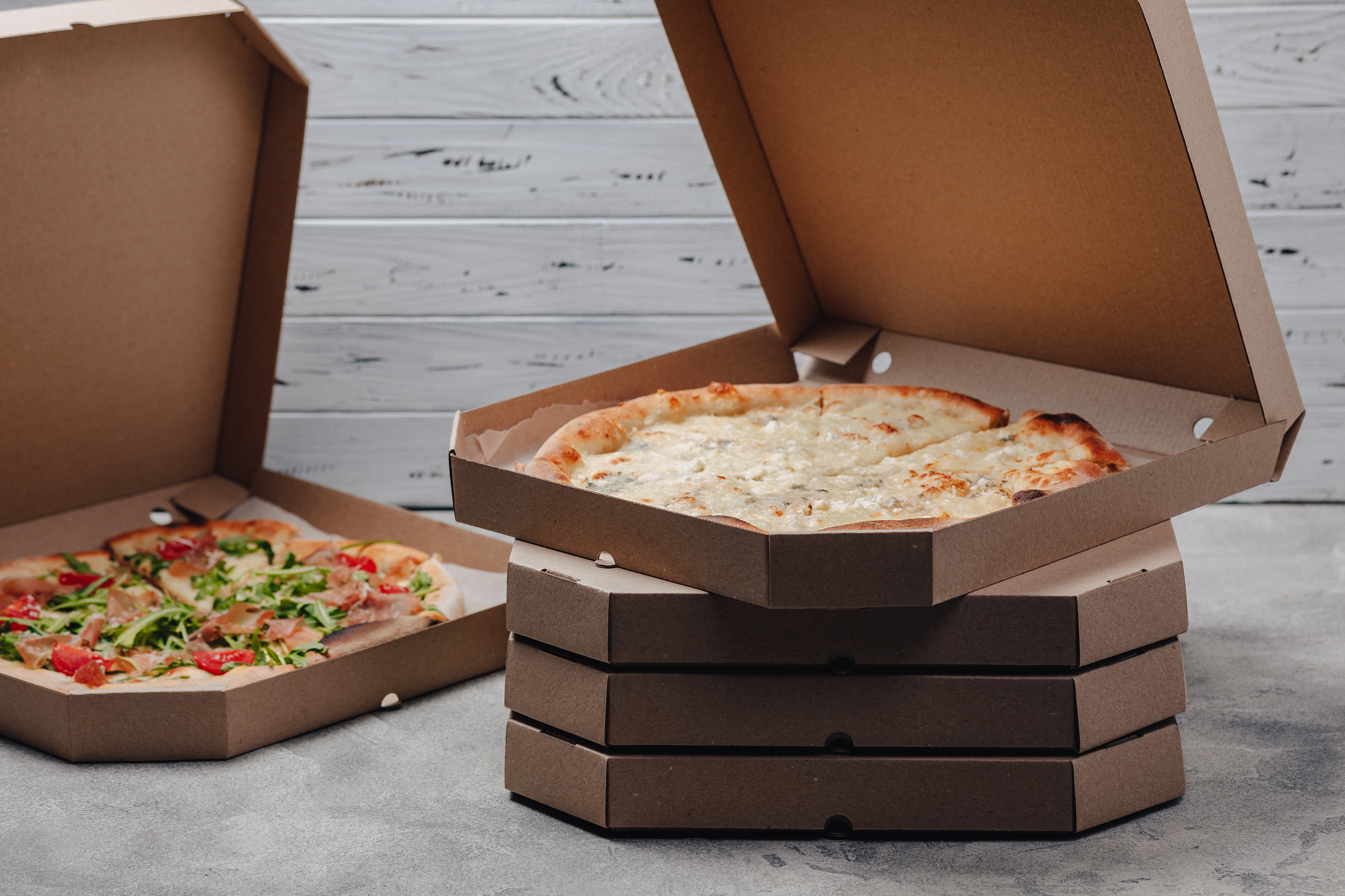 pizza in packs, concept of food delivery
